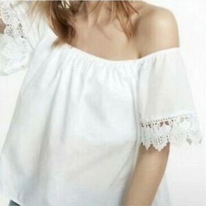 Express Off the Shoulder Lace Embroidered White Flowy Top sz XS